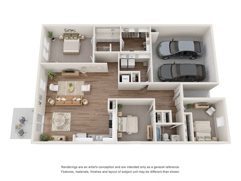 Floor plan for 3 beds, 2 baths, 1636 sqft